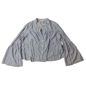 love, fire Blue & White Striped Bell Sleeve Button Down Top - Size M